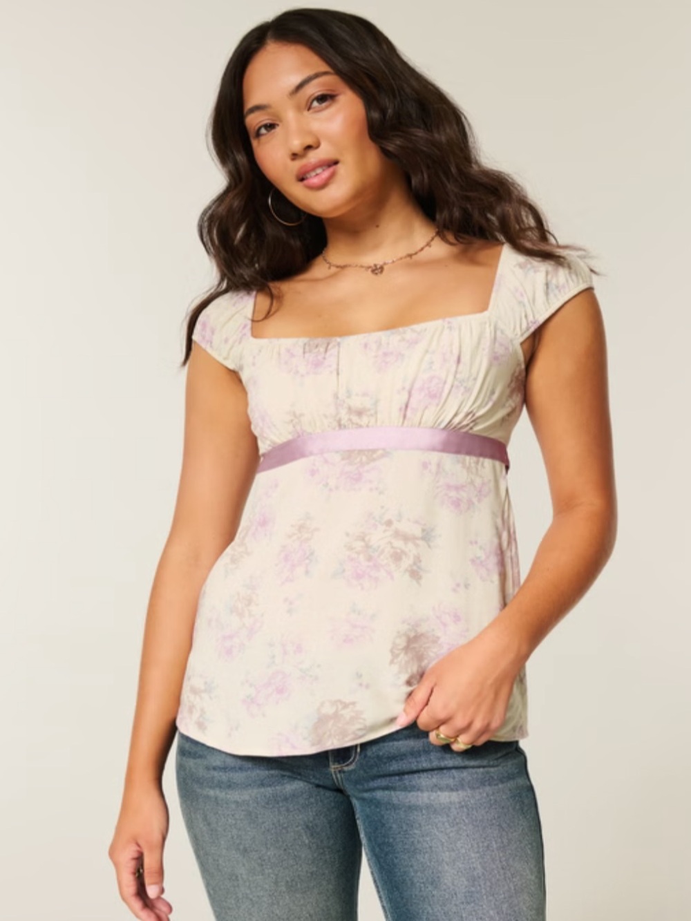NWT Hollister Floral Square-Neck Babydoll Top